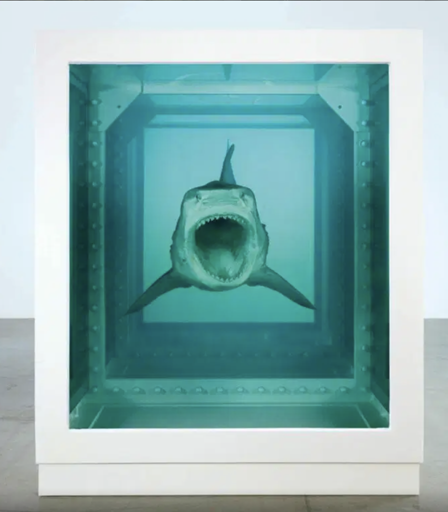 Damien Hirst, The Physical Impossibility of Death in the Mind of Someone Living, 1991. Tiger shark, glass, steel, formaldehyde. 