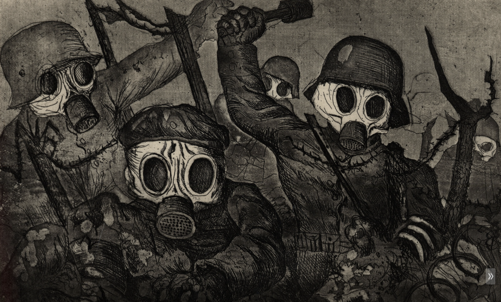 Otto Dix, Sturmtruppe geht unter Gas vor (Assault Troops Advance Under Gas), 1924.