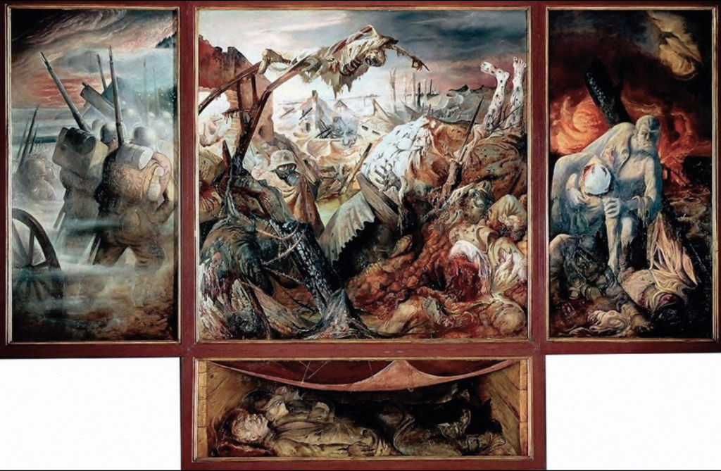 Otto Dix, Der Krieg (War Triptych), 1929–32. Tempera and oil on wood, 204 × 204 cm (centre), 204 × 102 cm (wings). Kunstmuseum Stuttgart.
